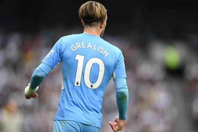 Jack Grealish of Manchester City looks on during the Premier League match between Tottenham Hotspur and Manchester City at Tottenham Hotspur Stadium. (Photo by Michael Regan/Getty Images)