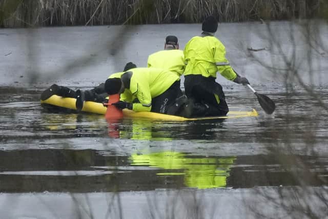 Babbs Mill Lake in Solihull, West Midlands. Three boys aged eight, 10 and 11 have died after falling through an icy lake on Sunday, December 12.