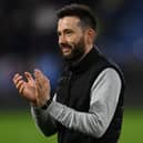 HUDDERSFIELD, ENGLAND - MAY 16: Carlos Corberan , Manager of Huddersfield Town celebrates victory after winning the Sky Bet Championship Play-Off Semi Final 2nd Leg match between Huddersfield Town1 and Luton Town  at John Smith's Stadium on May 16, 2022 in Huddersfield, England. (Photo by Gareth Copley/Getty Images)