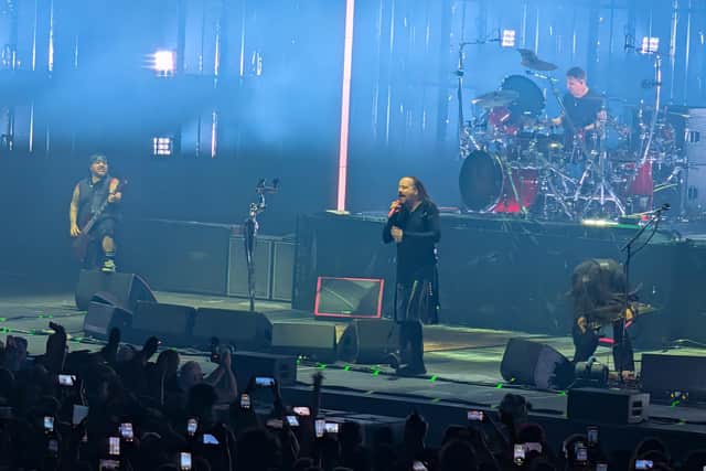 Korn on stage at the Utilita Arena in Birmingham on Wednesday, October 28, 2026.
